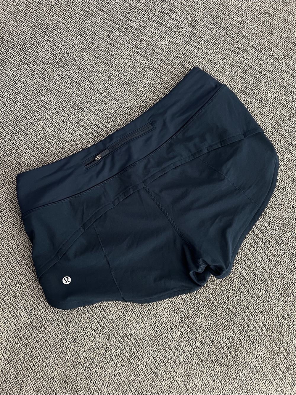 Lululemon Women's Low-Rise Navy Running Shorts with Zip Pocket